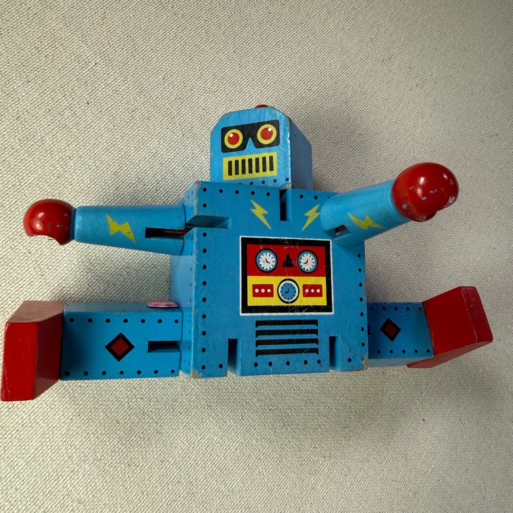 Original Toy Company Wooden Robot Blue Red Poseable Retro Toy GT304 2013 - Picture 7 of 12